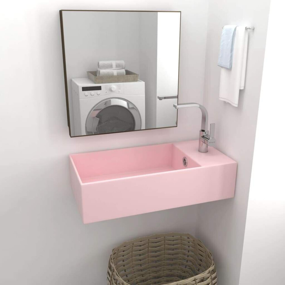 Vidaxl Bathroom Sink With Overflow Ceramic Matt Washroom Vanity Basin Pink