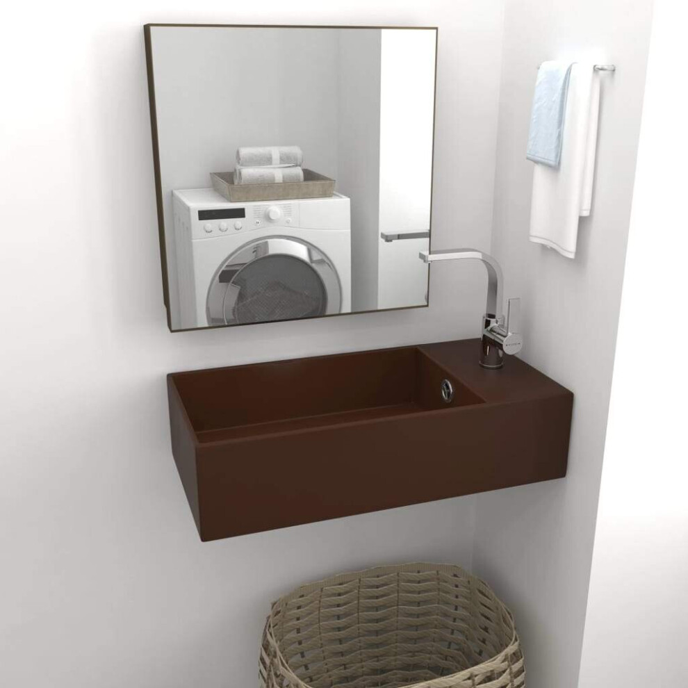vidaXL Bathroom Sink with Overflow Ceramic Dark Brown Washroom Vanity Basin