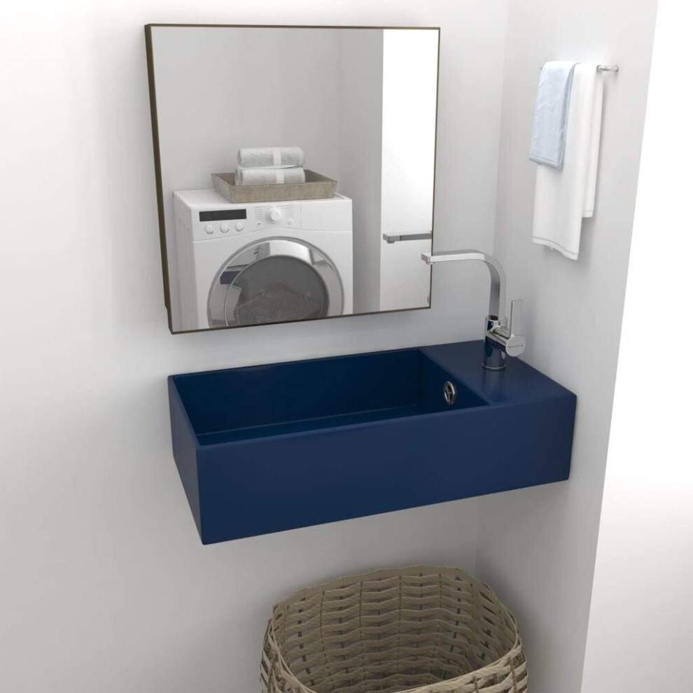 Vidaxl Bathroom Sink With Overflow Ceramic Washroom Vanity Basin Dark/Blue