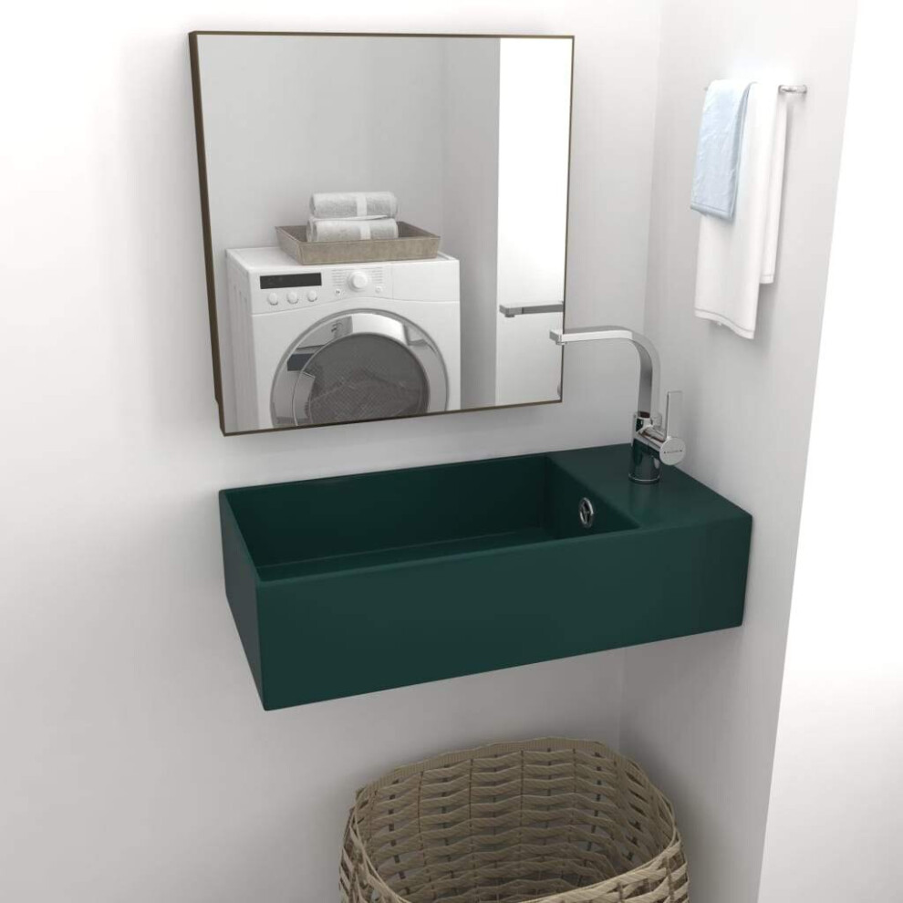 Vidaxl Bathroom Sink With Overflow Ceramic Washroom Vanity Basin Dark/Green
