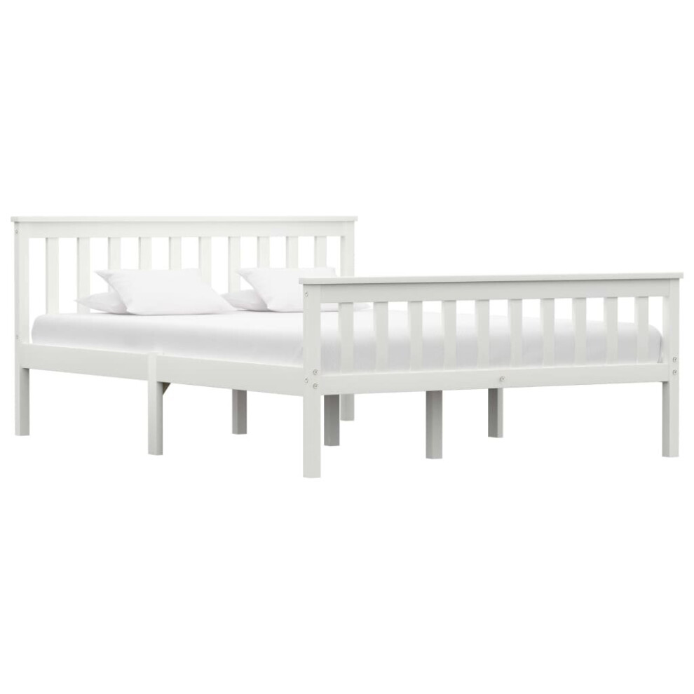 vidaXL Solid Pine Wood Bed Frame White 140x200cm Double Wooden Bed Furniture