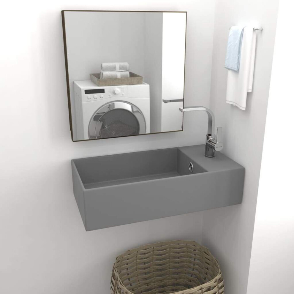 Vidaxl Bathroom Sink With Overflow Ceramic Washroom Vanity Basin Light/Grey