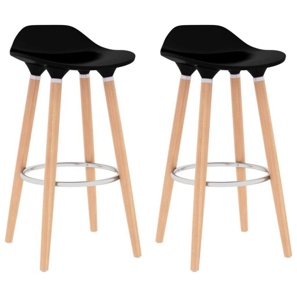 vidaXL 2x Bar Chairs Black Wooden Bistro Cafe Pub Stools Counter High Seats