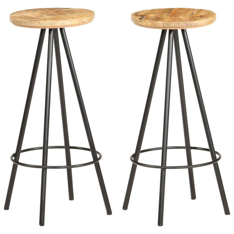 Vidaxl 2X Rough Mango Wood Bar Stools Bistro Pub Counter Chairs Restaurant