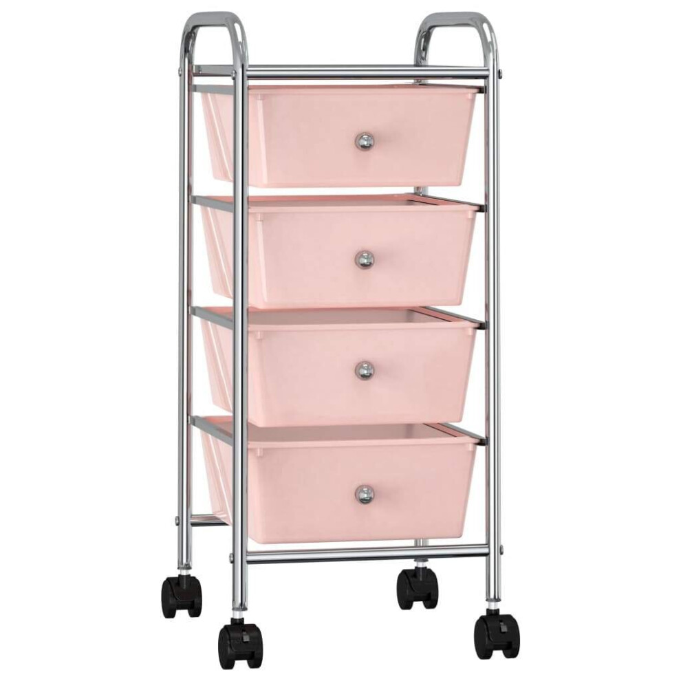 vidaXL 4-Drawer Mobile Storage Trolley Pink Plastic Cosmetic Trolley Office