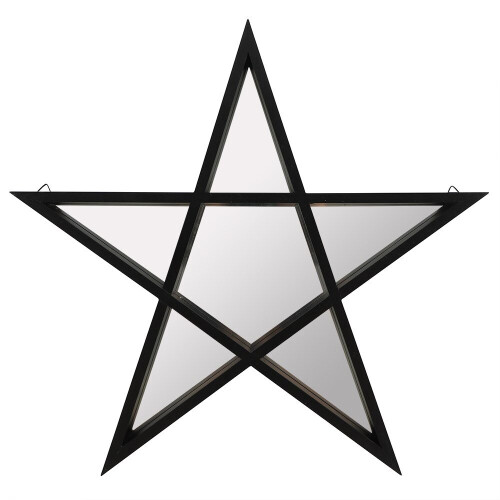 Pentagram Star Shaped Wooden Frame Mirror - Wall Art - Black