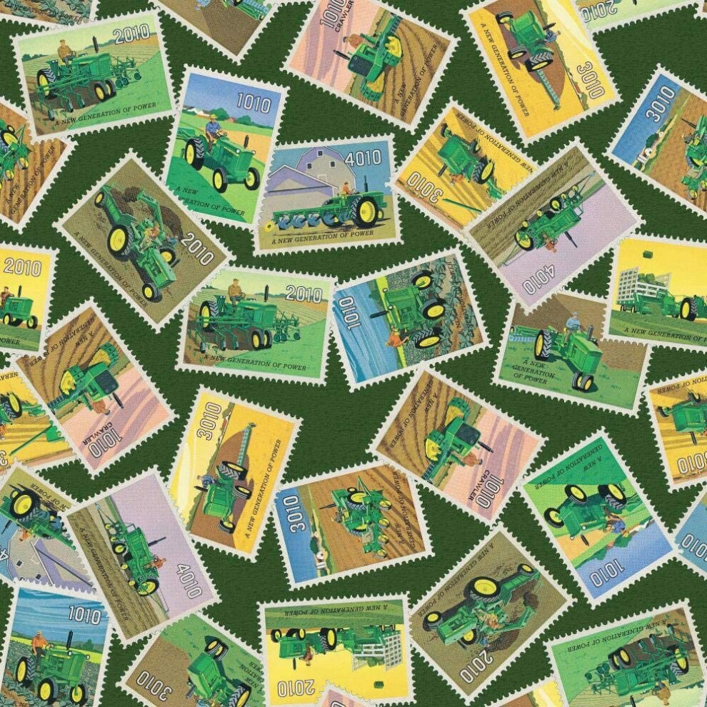 Fat Quarter John Deere Tractor Stamps Toss 100% Cotton Quilting Fabric