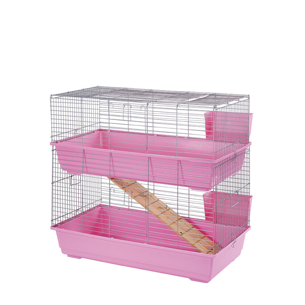 Indoor Rabbit Cage 100cm Pink 2 Tiers Brand New Small Pet Guinea Pig on OnBuy