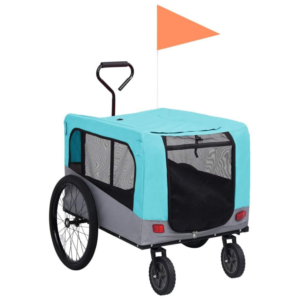 Vidaxl 2-In-1 Pet Bike Trailer And Jogging Stroller Dog Carrier And Blue/Grey