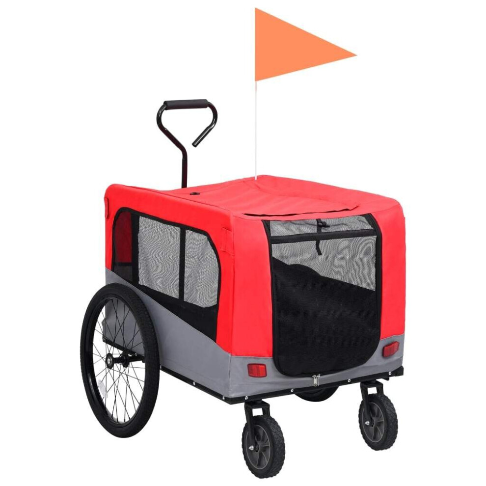 Vidaxl 2-In-1 Pet Bike Trailer And Jogging Stroller Dog Carrier And Red/Grey