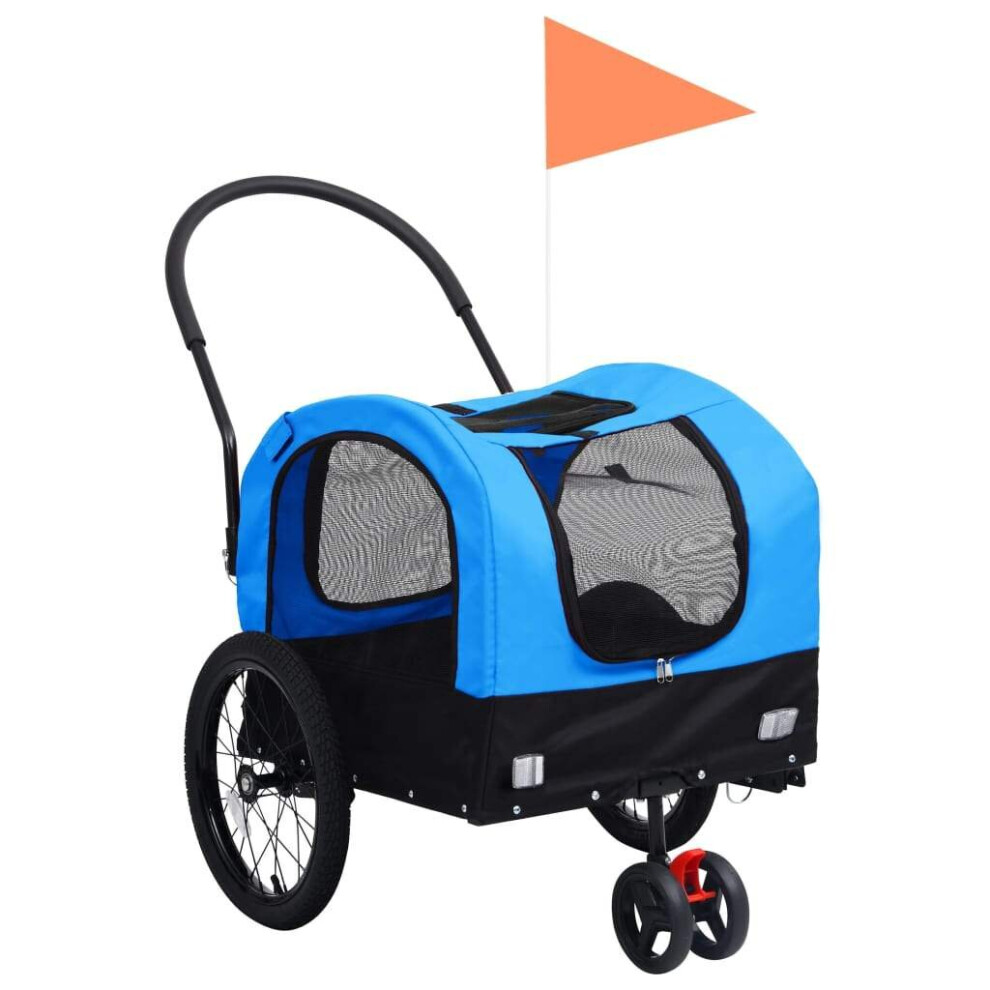 vidaXL 2-in-1 Pet Bike Trailer and Jogging Stroller Dog Carrier Blue and Black