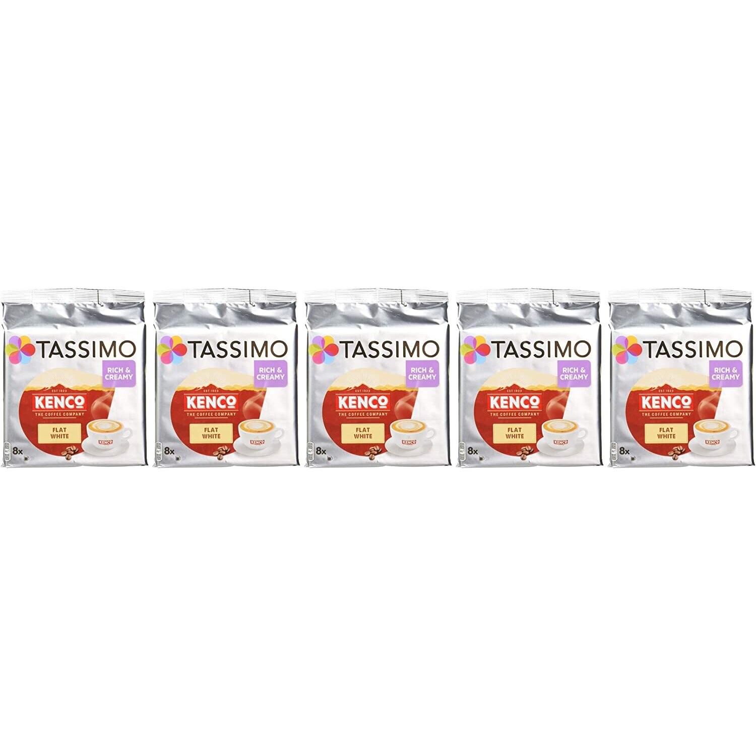Tassimo Kenco Flat White Coffee Pods Pack of 5 Total 80 pods 40 ...