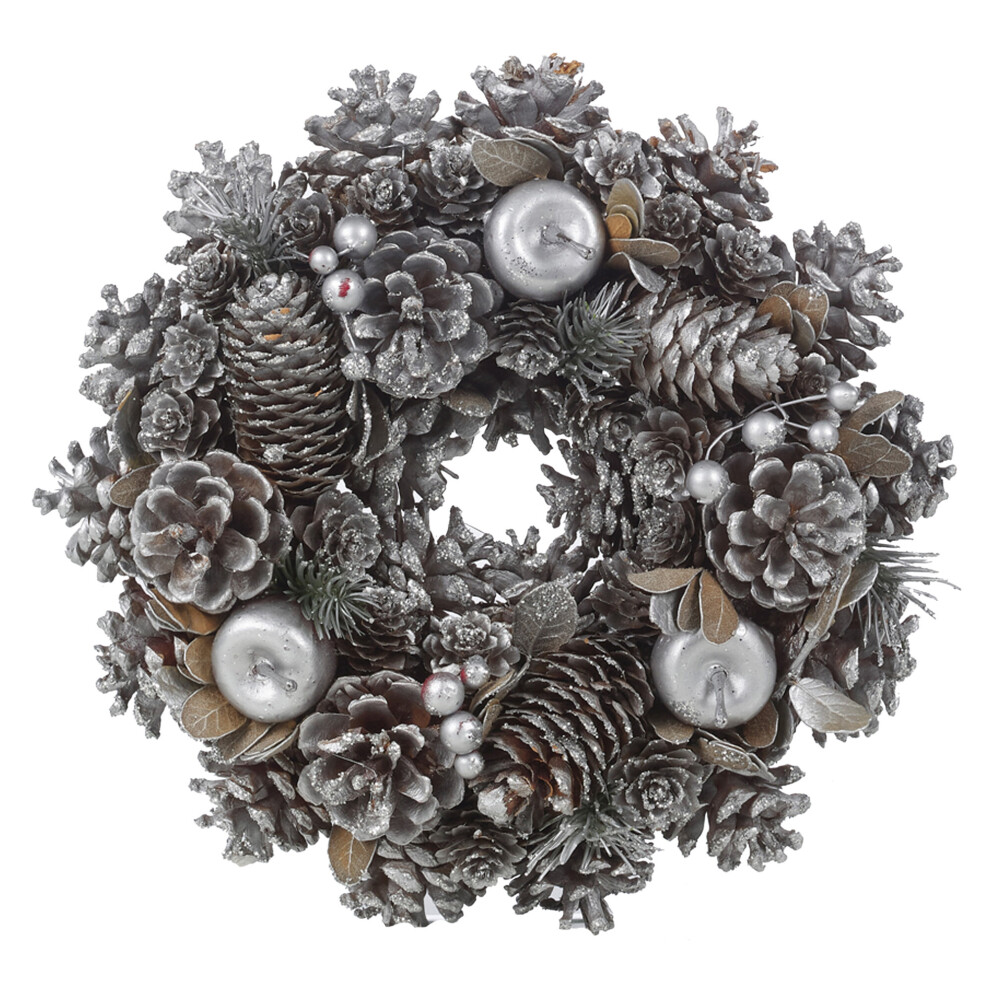 (Silver ) Christmas Wreath | Glitter Pinecone Decoration