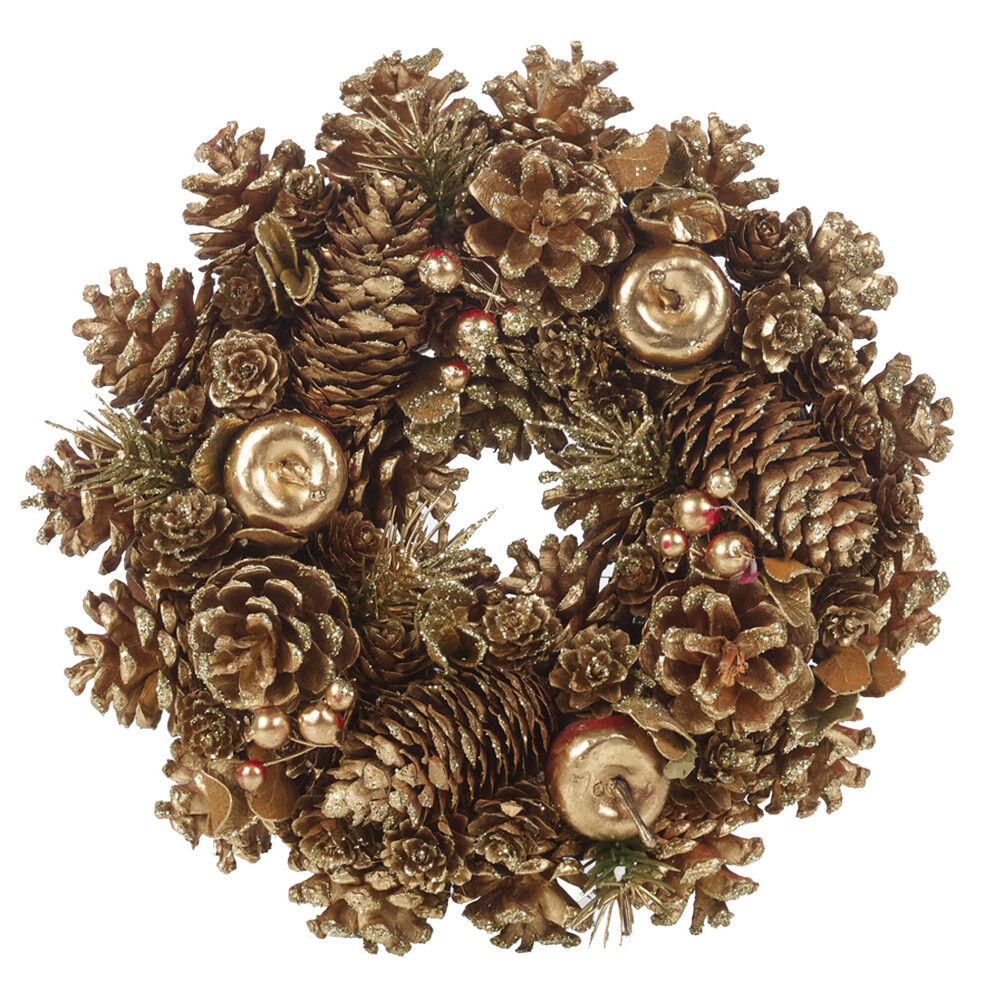 (Gold) Christmas Wreath | Glitter Pinecone Decoration