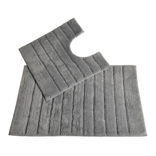 (Dove Grey) Allure Linear Rib 2pc Cotton Bath & Pedestal Mat Set