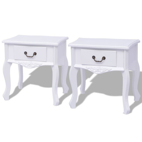 VidaXL vidaXL 2x Bedside Cabinets MDF White Nightstand Side End Table with a Drawer 2