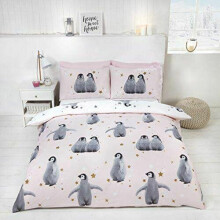 Rapport Starry Penguins Duvet Set, Double-Pink, Polyester-Cotton,