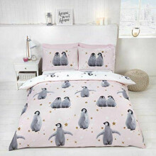 Rapport Starry Penguins Duvet Set, Single-Pink, Polyester-Cotton,