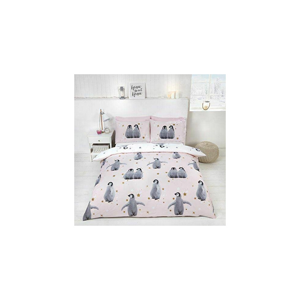 Rapport Starry Penguins Duvet Set, Single-Pink, Polyester-Cotton,