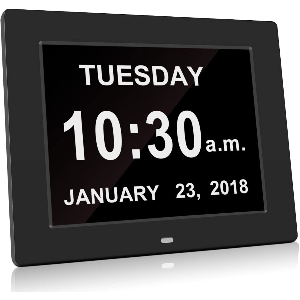 Big Digital Alarm Clock Non Ticking Large Day Date Calendar LCD Display with Dementia Memory Loss, Mains Powered UK Plug