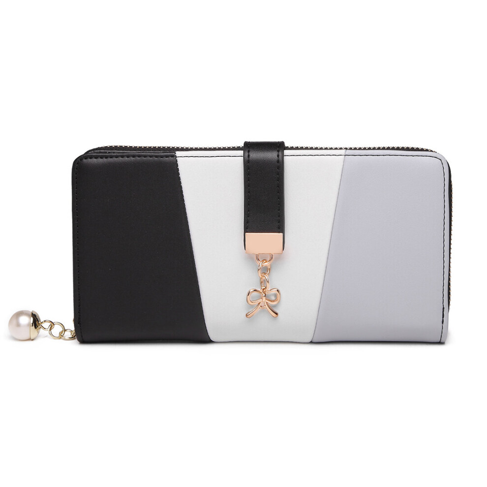 (Black) Miss Lulu Tri Colour Women'S Leather Look Purse