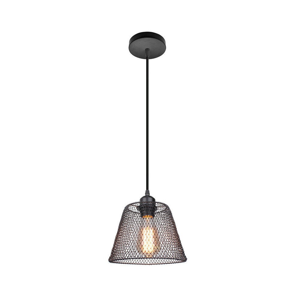 (Black) Industrial Hanging Pendant Light Iron Cage Pendant Lamp Shade