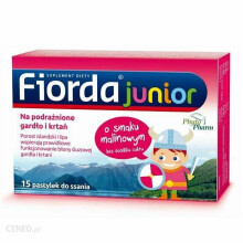 FIORDA JUNIOR Pastylki na gardło i krtań dla dzieci, malinowy smak, 15 pastylek