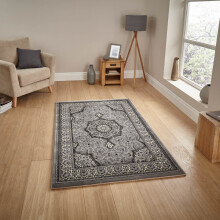 (280x380cm) Heritage Traditional Medallion Rugs 4400 in Grey Soft Powerloomed Mats