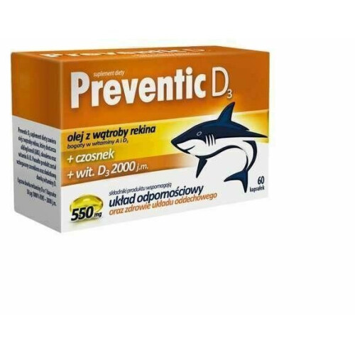 PREVENTIC D3 60 kap shark liver oil garlic vitamins A & D3 immunity