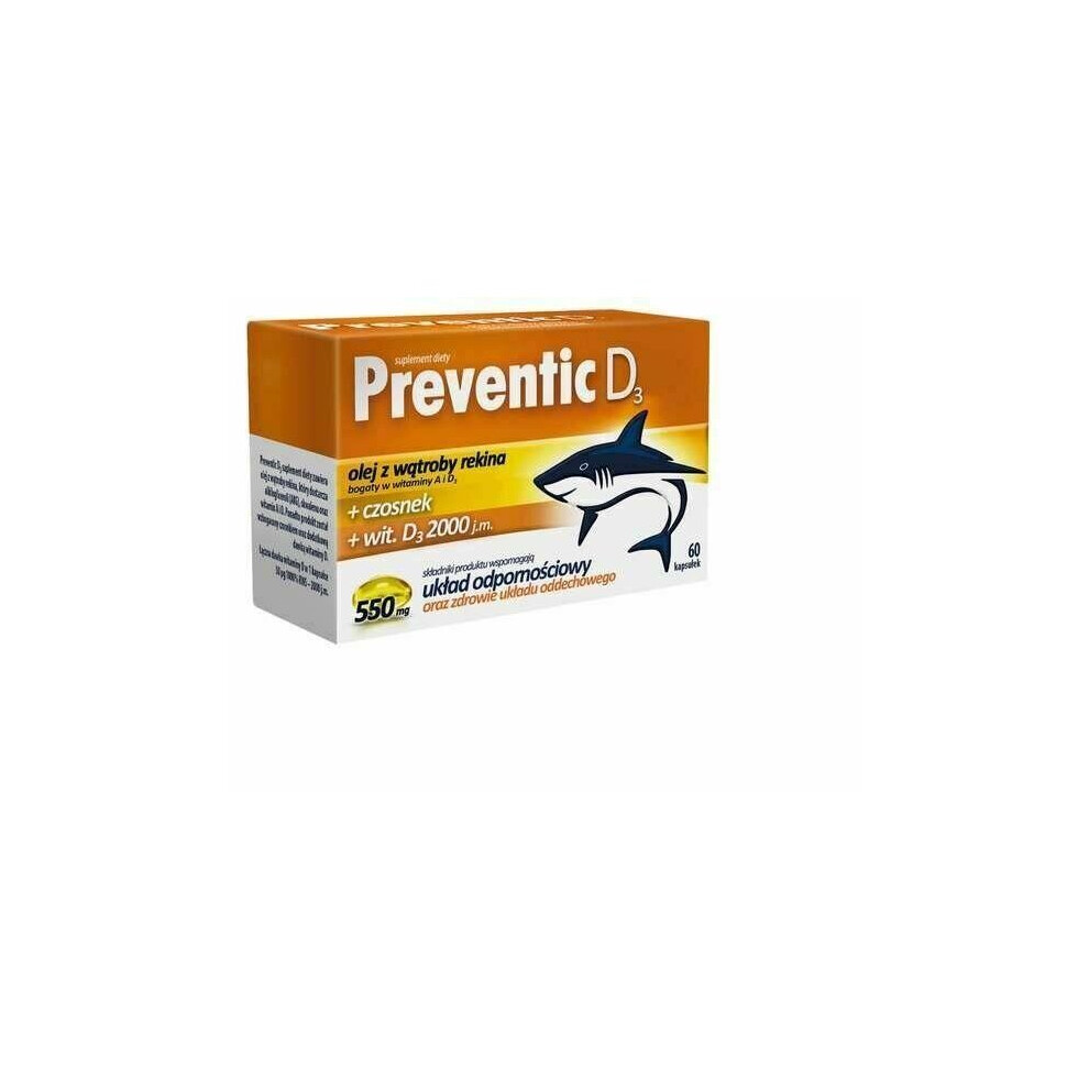 PREVENTIC D3 60 kap shark liver oil garlic vitamins A & D3 immunity odpornosc