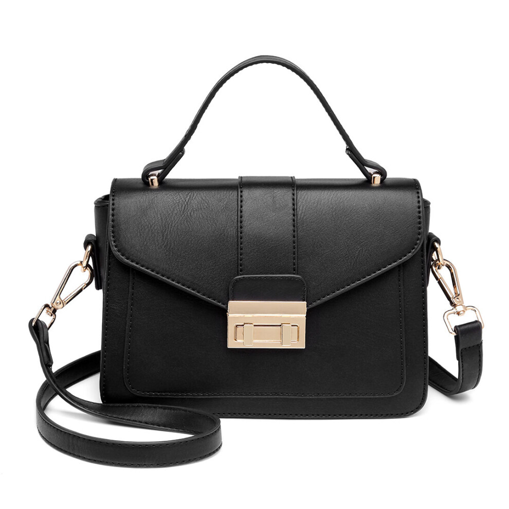 (Black) Â Miss Lulu Leather Look Midi Handbag