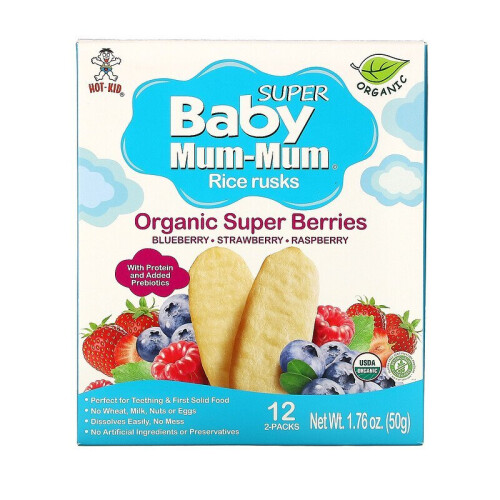 Hot Kid, Baby Mum-Mum Supper, Εύκολα-Σβήνει Βάφλες, Οργανική Υπερβερί, 12 Πακέτα, 2 Βάφλες Κάθε