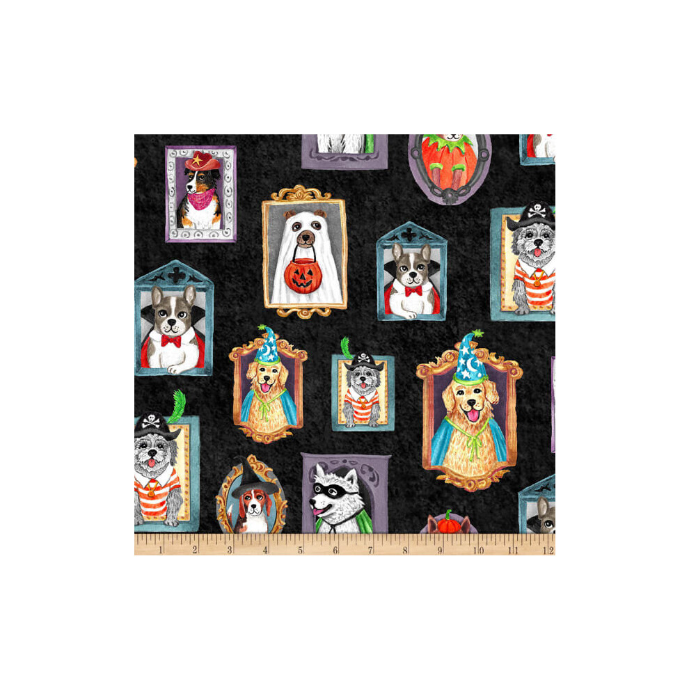 Fat Quarter Howl-O-Ween Halloween Dogs In Frames 100% Cotton Fabric