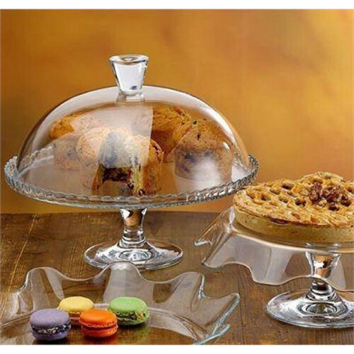 Pasabahce Clear Glass Cake Plate, Cupcake Display Footed With Dome Lid 1