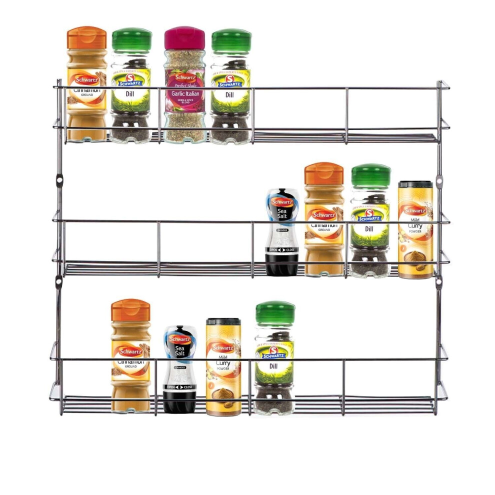 3 Tier Chrome Door Mounted Spice Rack Jar Holder Kitchen Cupboard