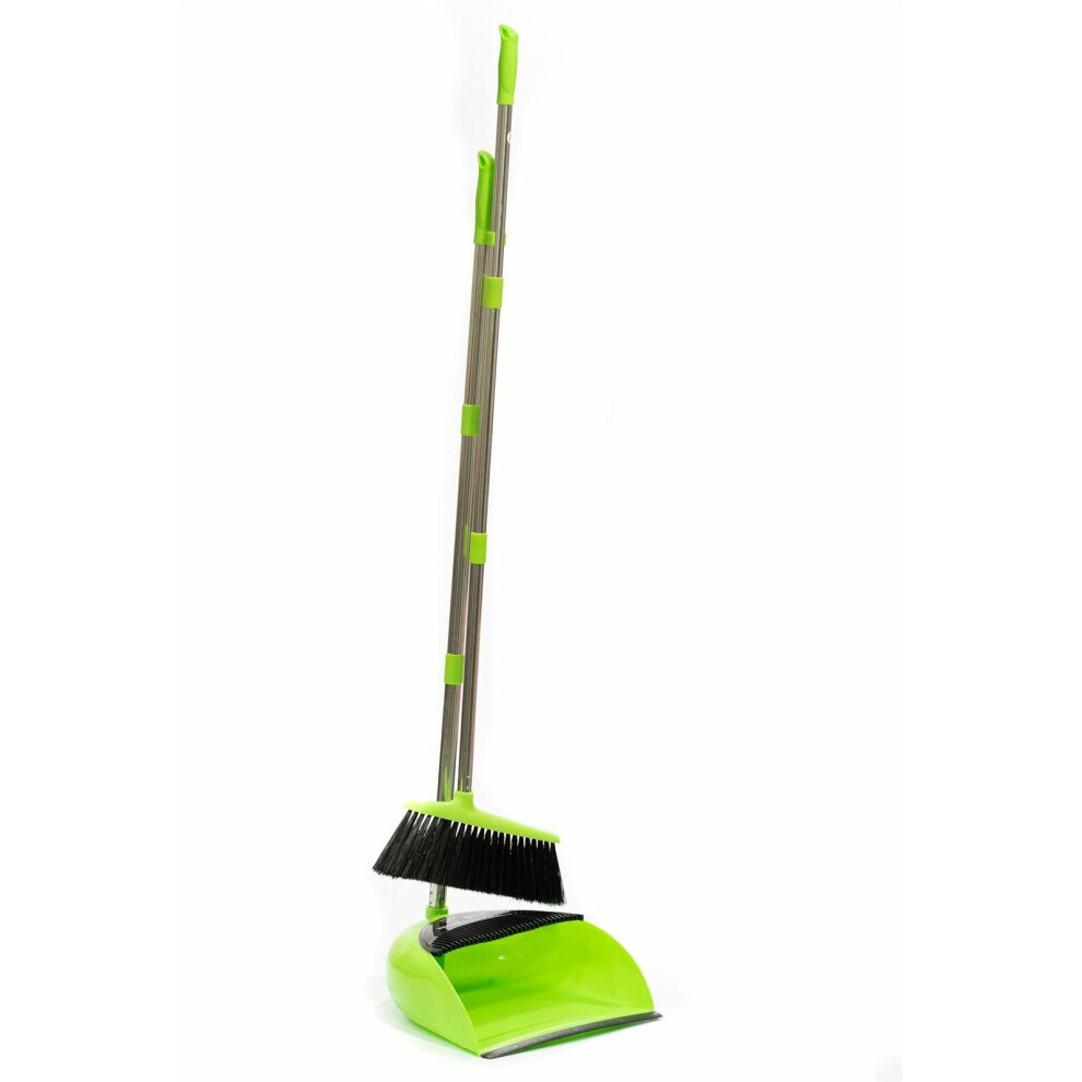 LONG HANDLED DUSTPAN AND BRUSH SET DUST PAN HANDLE BROOM GREEN