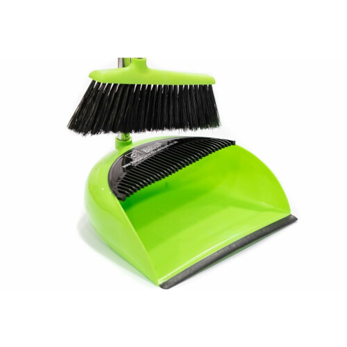 LONG HANDLED DUSTPAN AND BRUSH SET DUST PAN HANDLE BROOM GREEN 1