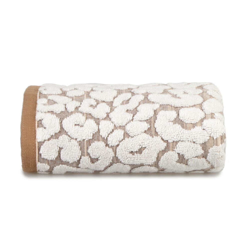 (Beige/Cream, Hand Towel) Allure Luxury Jacquard Leopard Print Bath Towels