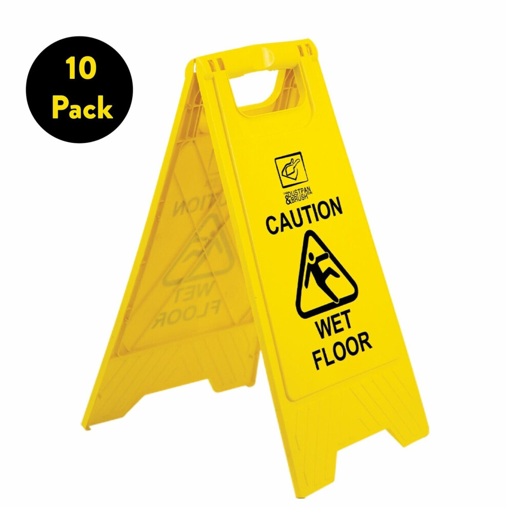 The Dustpan & Brush Store Pack Of 10 Wet Floor Signs Caution Warning Board Sign Yellow