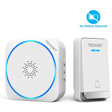 TECKNET No Battery Required Doorbell, Wireless Doorbell Self-Powered Push Button Wall Plug-in Cordless Door Chime at 492ft Range, 32 Chimes, 5-Level V