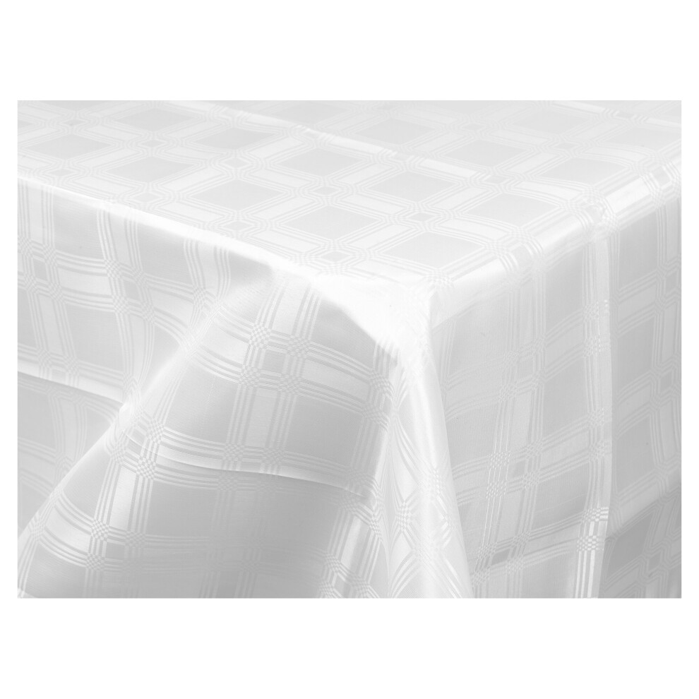 (220 x 150cm, White Checkered) Decorative Tablecloth| Damask Rectangle Cloth