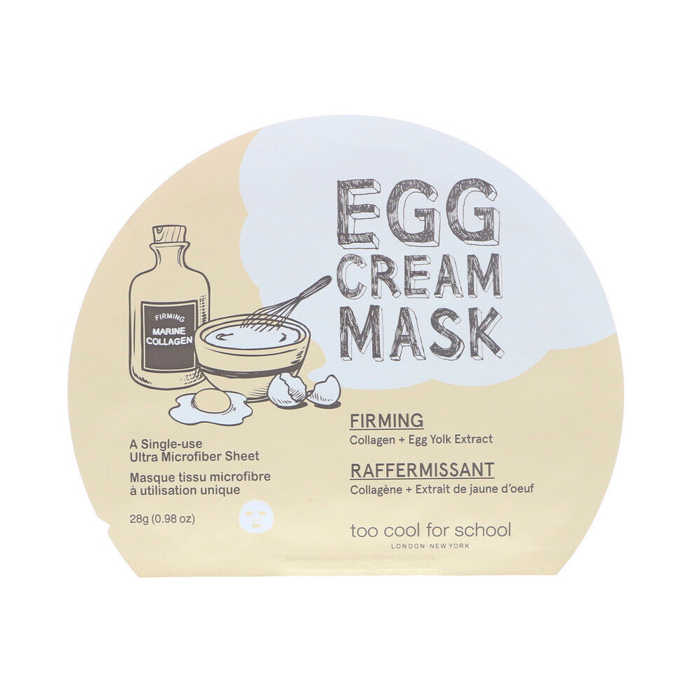 Too Cool For School Cream Egg Mask, Firming, 1 Sheet, 0.98 Oz (28 G)