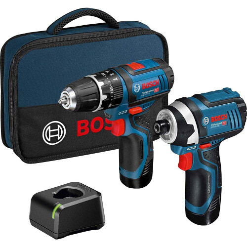 Bosch Bosch 12v Twin Pack GSB Combi Hammer Drill GDR Impact Driver Lithium 06019A6979