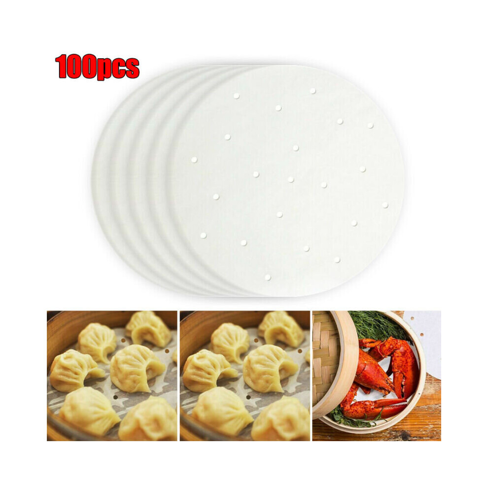 100x Disposable Perforated Bamboo Steamer Liner Round Non-stick Air Fryer Paper