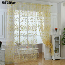 (Yellow, 100*200cm) Floral Sheer Voile Curtain Rod Pocket Slot Top Net Window Curtain Home Decor