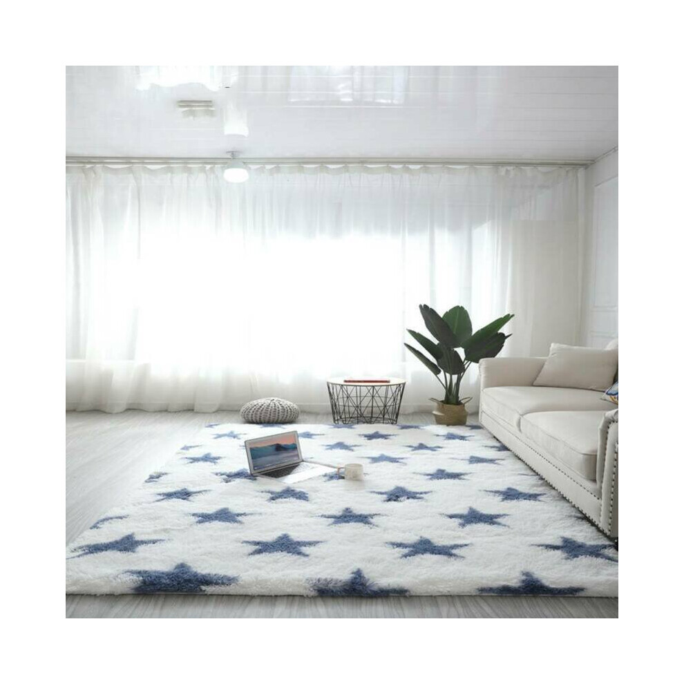 (White Background Blue Star, 50*200cm) Fluffy Rugs Modern SHAGGY RUG Soft Large Carpet Mat Living Room Floor Bedroom