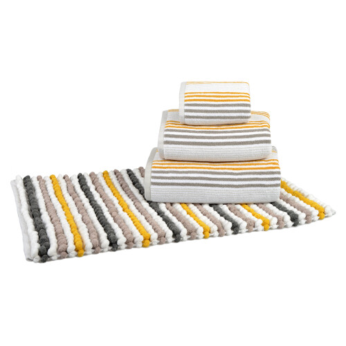 (Mustard/Grey) Allure Merlin Stripe Chunky Bobble Bath Mat