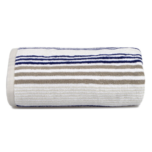 (Navy/Grey, Bath Towel) Allure Luxury Striped Bath Towels