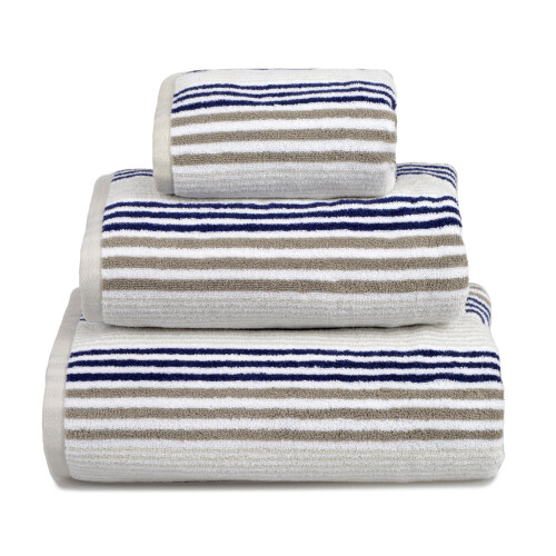 (Navy/Grey, Hand Towel) Allure Luxury Striped Bath Towels 1