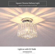 (Square, Chrome) WDW Genuine Crystal Hallway Flush Ceiling Light Chandelier - Chrome, Golden Light Color Options - Round, Square Shade Shapes - 15 x 17 cm